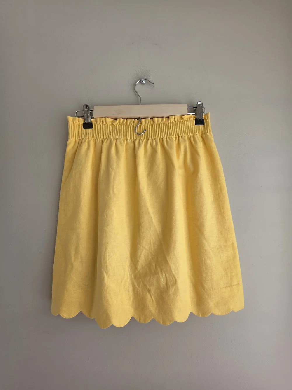 J.Crew Scalloped Linen-Cotton Blend Mini Skirt Yellow Pockets 0 Like New - Picture 6 of 11